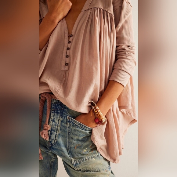 We The Free Mauve Button-Down Blouse - Picture 2 of 7